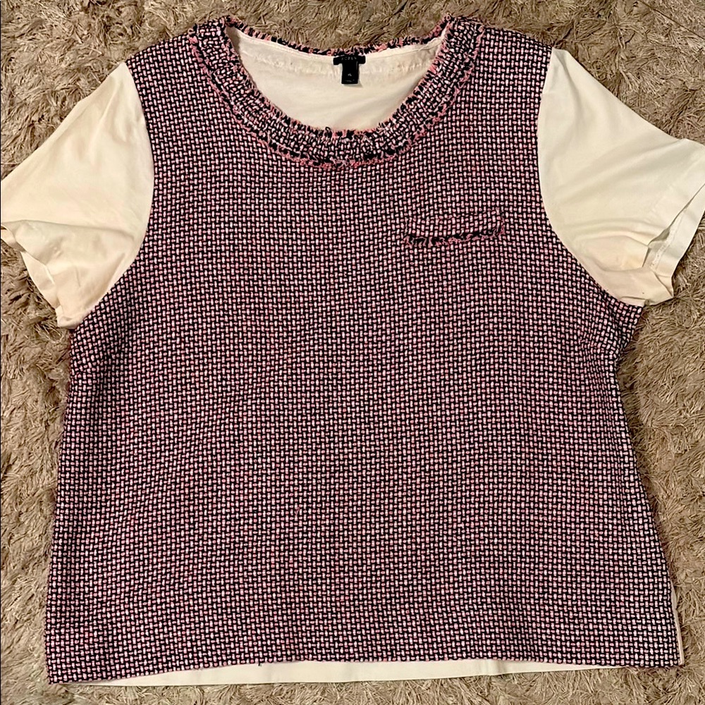 J. Crew Cream Blouse with Tweed Pink Cream and Black Peter Pan Collar